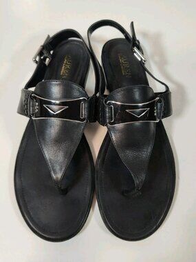 Lauren Ralph Lauren Dayna Flat Sandals Women's 10 B T-strap Black Leather LRL